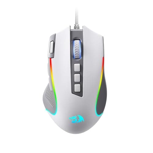 Redragon M612 RGB Gaming Mouse, 8000 DPI Wired Optical Gamer Mouse with 11 Programmable Buttons & 5 Backlit Modes, Software Supports DIY Keybinds Rapid Fire Button, Gray&White