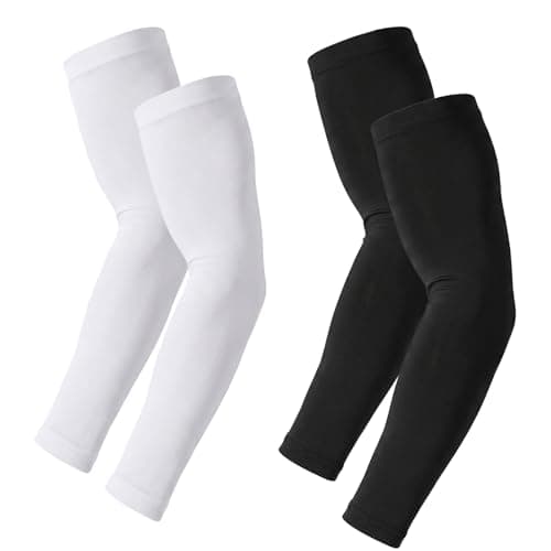 2 Pairs Arm Sleeves UV Protection for Men Women, Compression Gaming Sleeves for Sun Protection, Black White Sport Cooling Sleeves for Basketball, Golf, Fishing, Driving, Tattoo Cover Sleeves