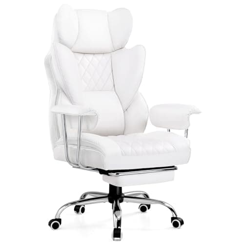 GTPLAYER Gaming Chair, Executive Office Desk Chair with Footrest Ergonomic Heavy Duty High Back Lumbar Support Home Recliner Swivel Computer Chairs, White
