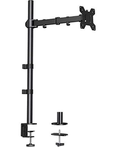 HUANUO Tall Monitor Arm Desk Mount, Adjustable Single Monitor Stand for 13-32" Screen, Ultra Wide Screen to 38 inch, Extra Tall VESA Mount Holds up to 10kg with C Clamp/Grommet Base