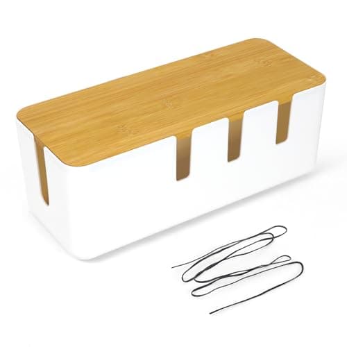 Cable Management Box, Cable Tidy Box with Bamboo Lid, 30x12x11CM