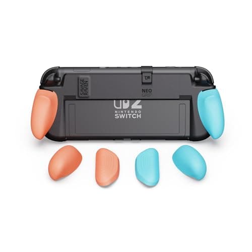 Savage Raven by Skull & Co. NeoGrip for Nintendo Switch 2: An Ergonomic Grip Hard Shell Handheld Case with Replaceable Grips [to fit All Hands Sizes] [No Carrying Case]- Neon Blue(L)+Neon Red(R)