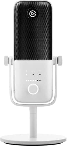 Elgato Wave:3 White USB Condenser Microphone | Cardioid capsule, 24-bit/96kHz audio, Anti-distortion Clipguard, Tap-to-mute sensor, Zero-latency monitoring
