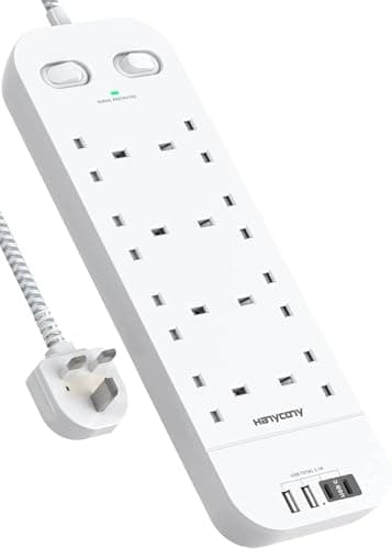 Extension Lead with 2 USB C Slots, 8 Way Power Strip Surge Protector