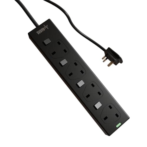 rhinocables 4 Gang Individually Switched Mains Extension Lead (1m, Black)