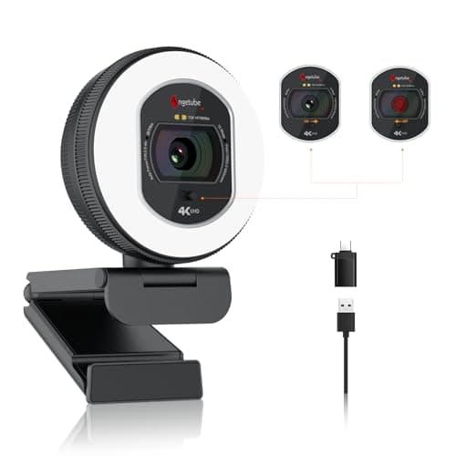 Angetube 4K Webcam with Light –PC Camera with Microphones and TOF Autofocus