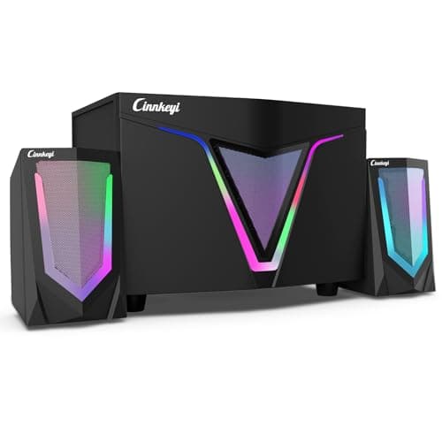 cinnkeyi RGB Computer Speakers with Subwoofer – Compact PC Speakers with Bass/Treble Adjust, 16W Stereo Audio, Bluetooth 5.3 & 3.5mm AUX Input, USB Powered RGB Desktop Speakers for Laptop Home Office