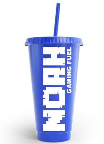 Gaming Fuel Custom Personalized Gamer Themed Cold Cup for Boys & Girls Birthday Party with Lid and Straw