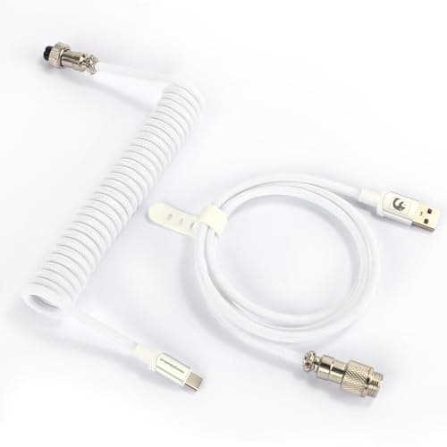 MAMBASNAKE Coiled USB C Cable for Gaming Keyboard, 8KHz Return Rate-White
