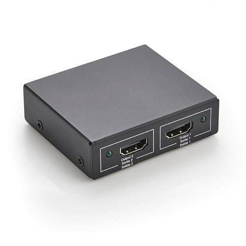 Amazon Basics HDMI Splitter 1 In 2 Out, 4K @ 30 Hz for Dual Monitors, PC, Laptops, DVD players, Xbox, Roku, Chromecast, with 1m USB USB-A to DC power cable, Mirror Only, Black