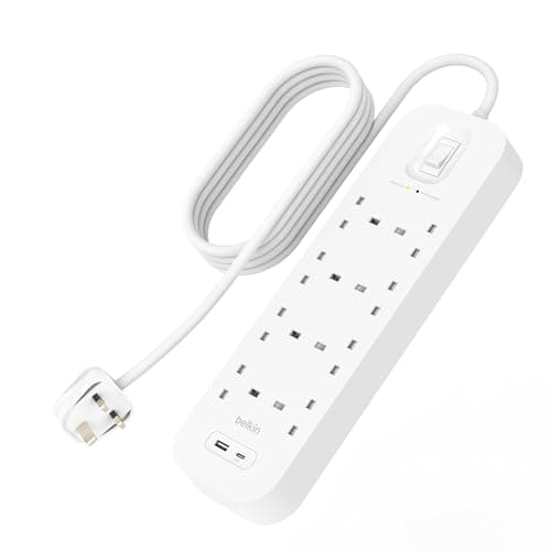 Belkin 8-Outlet Surge Protector Power Strip with USB-C and A Ports, 2m Cord