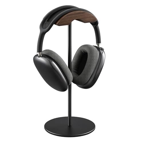 Headphone Stand, Walnut Wood and Aluminium Headphone Holder, Gaming Headset Holder with Heavy Solid Base for All Headphones (Black)