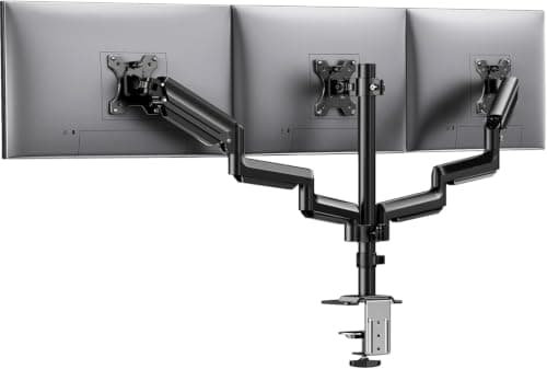 HUANUO Triple Monitor Mount for 13-27 inch Computer Screens, 3 Monitor Desk Mount with Arm Holds 8kg, Triple Monitors Stand with Tilt, Swivel, Rotation, VESA 75x75, 100x100mm Gaming