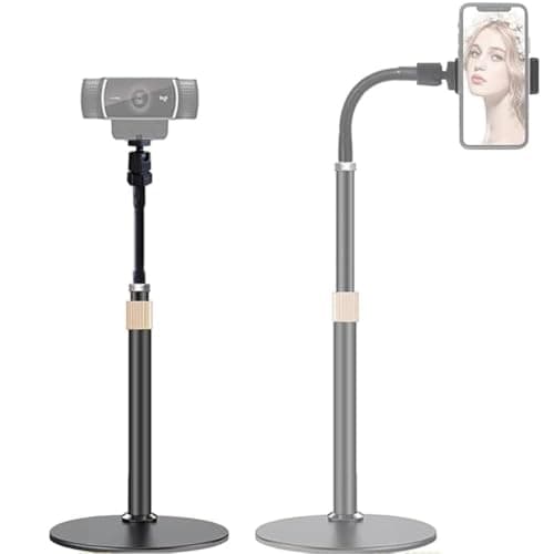 Tentucro Webcam Stand Phone Holder [Extension-Type] Desktop Stand Flexible Gooseneck Video Stand Camera Mount for Cellphones, Logitech Webcam C922 C930e C920S C920 C615, Etc. (1/4" Threads)