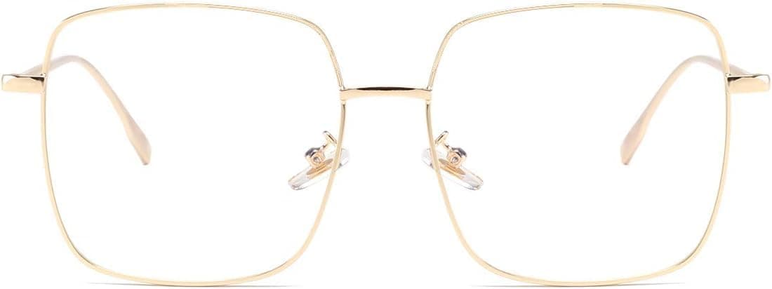 Dollger Blue Light Blocking Glasses Computer Gaming Glasses Anti Eyestrain Square Metal Clear Frame Eyeglasses for Women Men Gold