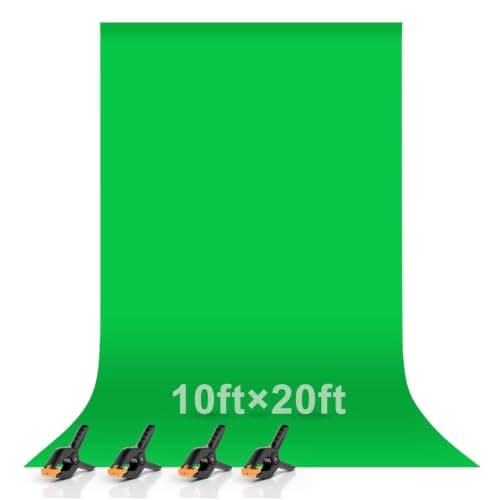 EMART Green Screen Backdrop 3x6m, Greenscreen Background for Photo | Polyester Green Screen Fabric Cloth, Large Greenscreen Sheet with 4 Spring Clamps, for YouTube Zoom Meeting Video Studio