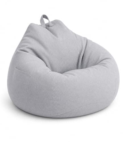 Highdi Kids Bean Bag Without Fillings - Cotton Linen Durable & Comfortable, Light Grey Storage Bean Bag Chair for Living Room/Gaming Room, Perfect for Adults & Teens, Childrens