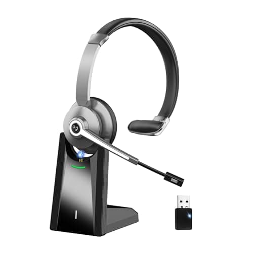 Vonztek Wireless Headset With Microphone, Noise Canceling headset, Charging Base And Mute Button, Headset With Mic For Office/Skype/Zoom/Computer