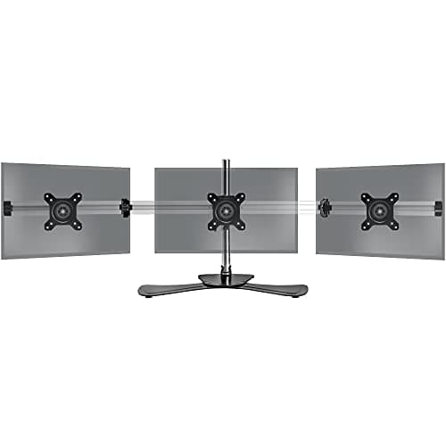 Duronic Triple Monitor Arm Stand Desk Mount DM753 | Freestanding PC Screen Riser Silver For 3 8kg Display 15-24 Inch VESA 75 100 | 21 22 24 Inches