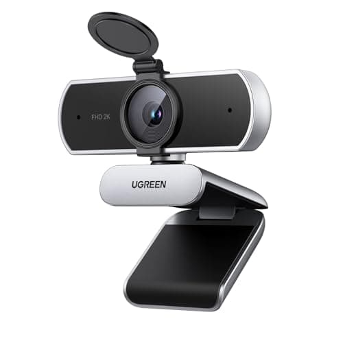 UGREEN 2K/30fps Webcam for PC, Automatic Light Correction, Webcam with Dual Microphones, Privacy Cover, Plug & Play, PC Camera for Mac, Laptop, Zoom, Skype, Streaming, Video Conferences, Silver Grey