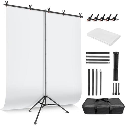 JEBUTU White Backdrop with Stand Kit 5ft x 6.8ft (1.5m x 2.1m)