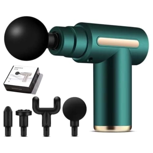 Massage Gun Deep Tissue-Portable Muscle Massage Device with 4 Interchangeable Heads,6 Speeds Quiet Motor for Back, Neck, Shoulders & Body Pain Relief Percussion Portable Cordless for Home Gym (Green)