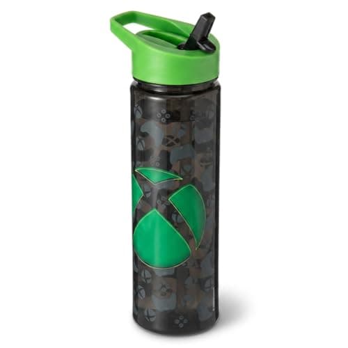 Hox Xbox 600ml Leak Proof Water Bottle with Straw & Flip Spout – Xbox Gaming Drink Bottle with Carry Loop, BPA Free Dishwasher Safe Sports Bottle for Gamers, Kids & Adults, Green Logo Design