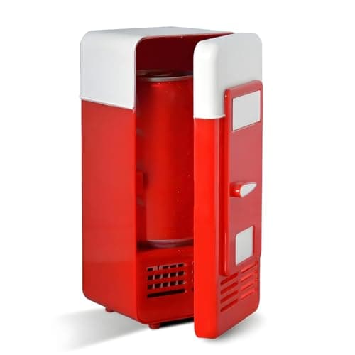 Nicear Portable Mini Fridge 5V USB 1 Can Drink Cooler and Warmer Compact Beverage Fridge for Car Office Desk Bedroom (Red, 95x95x195mm)