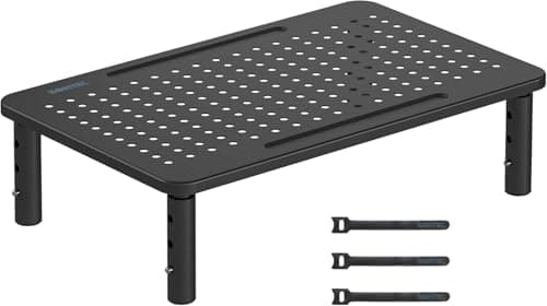 BONTEC Adjustable Monitor Stand, 3 Height Levels, Metal Mesh, 20 kg, Black