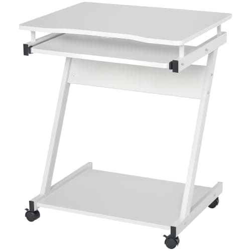 HOMCOM Mobile Computer Desk Z-Shaped Writing Desk 4 Wheels White