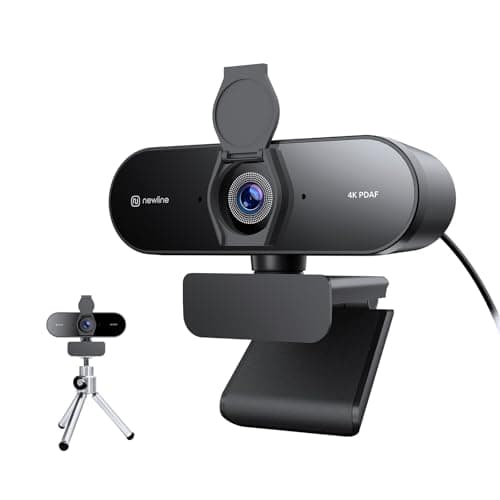 N newline 4K Webcam for PC, 4K 30FPS & 1080P 60FPS, Fast PDAF Autofocus, Dual Microphones, Light Correction, Privacy Cover & Tripod, USB Plug & Play Streaming Camera for Laptop Zoom Teams Video Calls