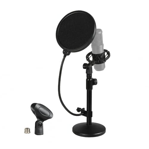 Levede Desktop Microphone Stand Kit, Adjustable All-in-One Mic Stand with Double-Layer Pop Filter & Shock Mount, Heavy Duty Metal Base, 3/8" to 5/8" Adapter, for Podcast, Recording, Streaming