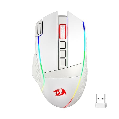 Redragon M991 Wireless Gaming Mouse, 26000 DPI 3-Mode Gamer Mice w/Rapid Fire Key, 9 Macro Buttons, Powerful Capacity and RGB Backlight for PC/Mac/Laptop, White
