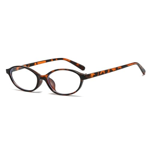LJCZKA Oval Blue Light Glasses for Women Men Small Cat Eye Frame Anti Eye Satrain Headache Eyeglasses Y2K Clear Lens for Computer Gaming Reading (Tortoise, 0.0, x)