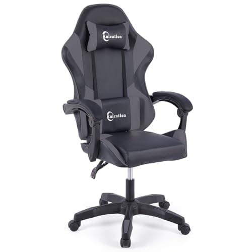 Ruication Gaming Chair Office Chair Desk Chair Swivel Tilt Computer Chair Ergonomic Design with Headrest & Lumbar Cushion Reclining Back Support for Home Office (Grey)