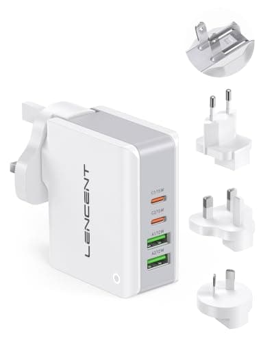 Lencent 4 Port USB Charger Plug, Worldwide Travel Adapter, 2 USB-C 2 USB-A