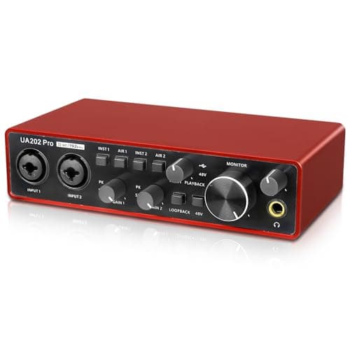 Jindaaudio USB Audio Interface for Computer Recording Music(Red), 2 Channel Guitar Audio Interface, 32Bit/192kHz Podcasting Streaming with 48V Phantom Power