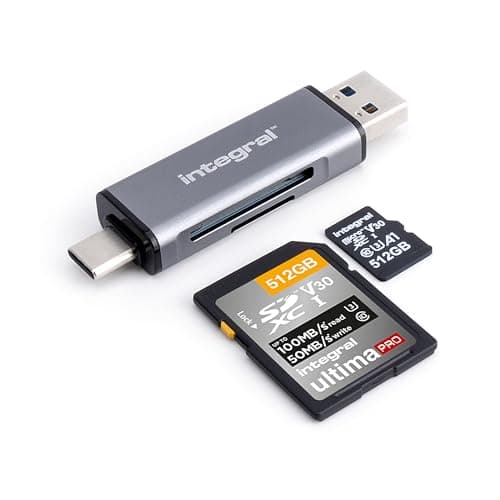 Integral microSD & SD Memory Card Reader Adapter - Dual Ended USB 3.0 & USB C - For iPhone 15/16 Plus/Pro/Pro Max, MacBook Pro/Air M1/M2/M3/M4, iPad, PC, laptop, smartphone
