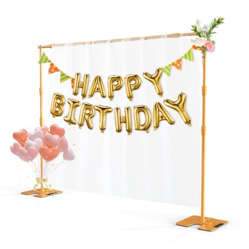 Bonnlo DIY Adjustable Backdrop Stand Kit, 2.4m x 3m Portable Photography Background Support Frame with Folding Metal Base, for Wedding, Party, Event, studio, Exhibition Decoration (Golden)