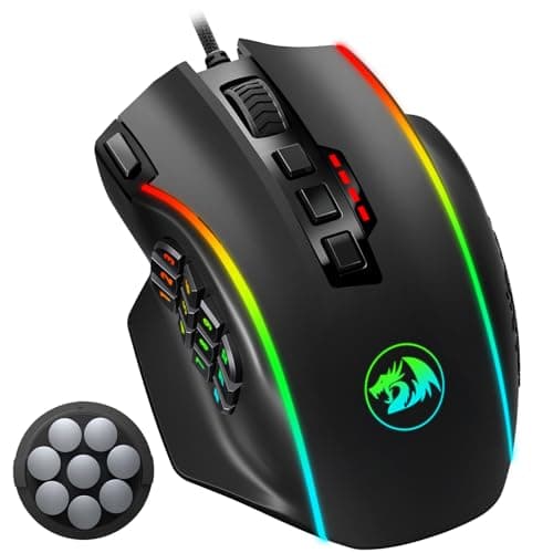 Redragon M901K Elite RGB MMO Mouse,Wired Gaming Mouse with 12 Side Buttons,12400 DPI,8 * 2.4g Weight Tuning,19 Programmable Buttons for PC Laptop MOBA FPS,Black
