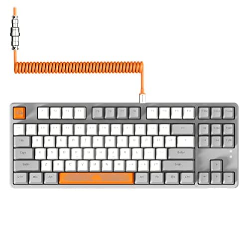A.JAZZ AK873-75% Wired Gaming Keyboard with Coiled Usb C Cable-Hot Swappable Blue Switch Mechanical Keyboard-LIGHTSYNC RGB Compact 87 Keys PBT Keycaps-Detachable Magnetic Upper Cover for PC/Mac