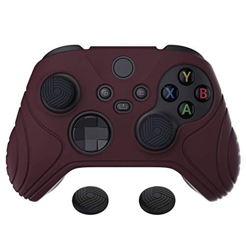 eXtremeRatePlayVital Samurai Edition Wine Red Anti-slip Controller Grip Silicone Skin, Ergonomic Soft Rubber Protective Case Cover for Xbox Series S/X Controller with Black Thumb Stick Caps