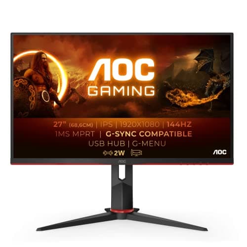 AOC Gaming 27G2U - 27 Inch FHD Monitor,144Hz,1ms, IPS, AMD FreeSync, Height adjust, Speakers, USB Hub, Low Input Lag (1920x1080 @ 144Hz 250cd/m², HDMI/DP/VGA/USB 3.0)