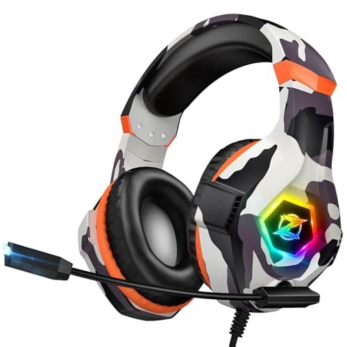 Ozeino Gaming Headset for PS4 PS5 PC, Over-Ear Headphones with Surround Sound & RGB Light for Xbox Switch Mac Laptop