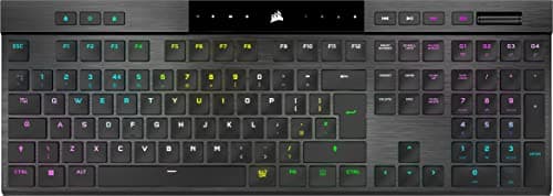Corsair K100 AIR RGB Mechanical Gaming Keyboard - Ultra-Thin, Sub-1ms SLIPSTREAM WIRELESS, Low-Latency Bluetooth, CHERRY MX Ultra Low Profile Keyswitches - UK Layout, QWERTY - Black