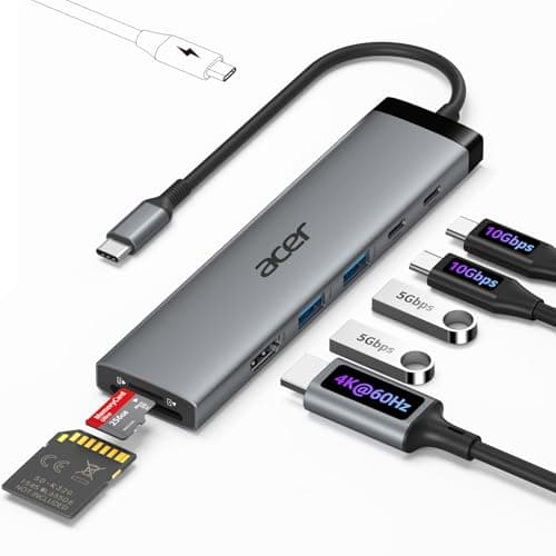 Acer 8 in 1 USB C Hub 10Gbps, USB C to HDMI Adapter 4K@60Hz for Laptop iMac