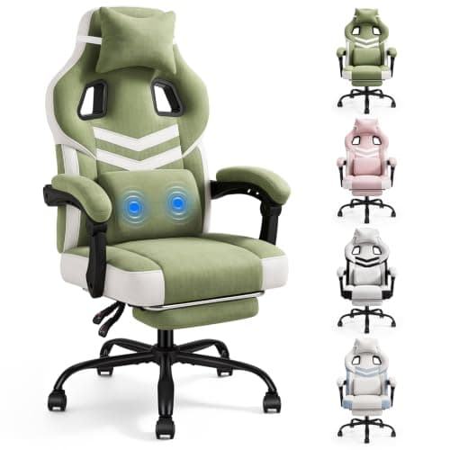 Warmiehomy Gaming Chair Fabric Ergonomic Computer Chair with Footrest Green