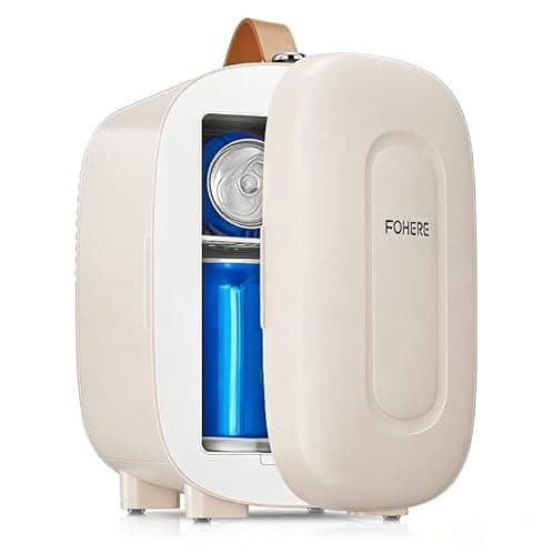 FOHERE Mini Fridge 5 Liter/6 Cans, Portable Mini Cooler & Warmer, AC+DC Power Compatibility, Small Fridge for Bedroom, Offices, Car, Skincare, Makeup, Cosmetics, Drinks, White