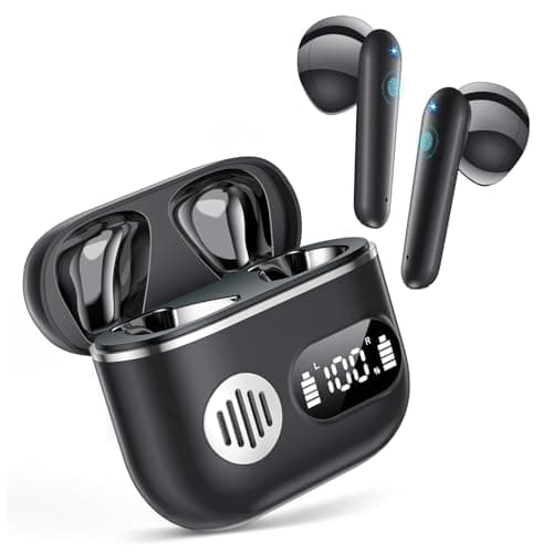 Wireless Earbuds 2026 Sport Bluetooth Headphones Stereo Earphones with ENC Mic Wireless Earphones In Ear Earbuds with Dual LED Display, 48H Playtime, Running Headphones IP7 Waterproof, Ceramic Black
