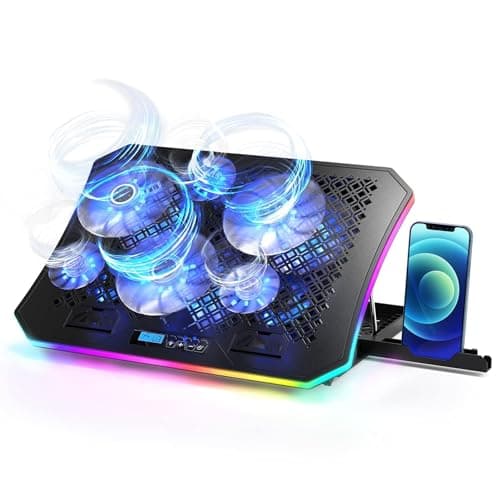 KeiBn Upgarde Laptop Cooling Pad, RGB Lights Laptop Cooler 6 Fans for 15.6-17.3 Inch Laptops, 7 Height Stands, 10 Modes Light, 2 USB Ports, Desk or Lap Use (A8,Blue)